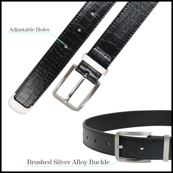 Faux Leather Crocodile Grain Wide Belt with Silver Buckle